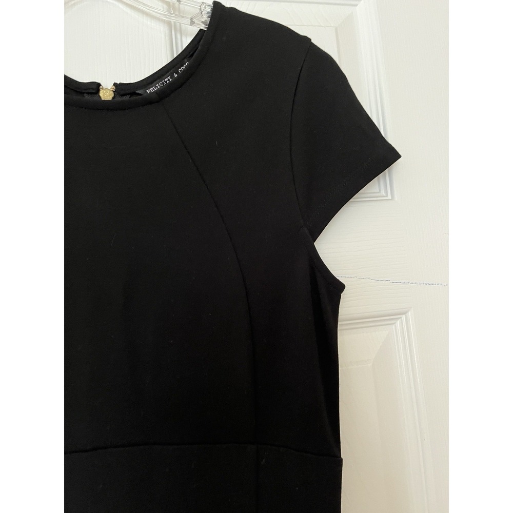 Women's Black Midi Body Con Capped Sleeved Zippered Dress Size Med Classy Sexy - Picture 5 of 10